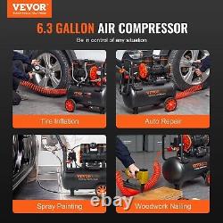 6.3 Gallon Air Compressor, 2 HP 3.35 CFM@ 90PSI Oil Free Air Compressor Tank & M