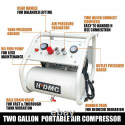 Oil-Less Air Compressor Duel Outlet 110V/650With6.5A 4cfm@125psi 2Gal Tank