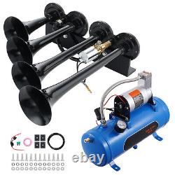 Train Horns Kit 4 Trumpet Air Horn Kit 120 psi Air Compressor 1.6 Gal Tank