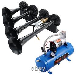 Train Horns Kit 4 Trumpet Air Horn Kit 120 psi Air Compressor 1.6 Gal Tank