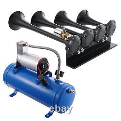 Train Horns Kit 4 Trumpet Air Horn Kit 120 psi Air Compressor 1.6 Gal Tank