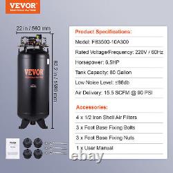 VEVOR 80 Gal Air Compressor 6.5HP 15.5 SCFM@90 PSI 2-Stage 145PSI 3-Phase Power