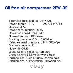 32L Compresseur d'air dentaire et médical silencieux sans bruit Compresseur d'air sans huile 115PSI