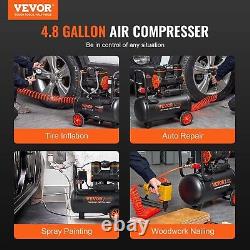 Compresseur d'air de 4,8 gallons, 1,2 HP, 2,2 PCM à 90 PSI, réservoir de compresseur d'air sans huile